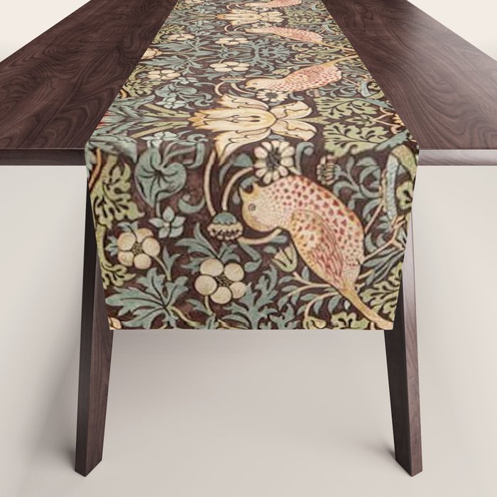William Morris Vintage Strawberry Thief Dark Brown Chocolate Slate Table Runner Gallery Image 1