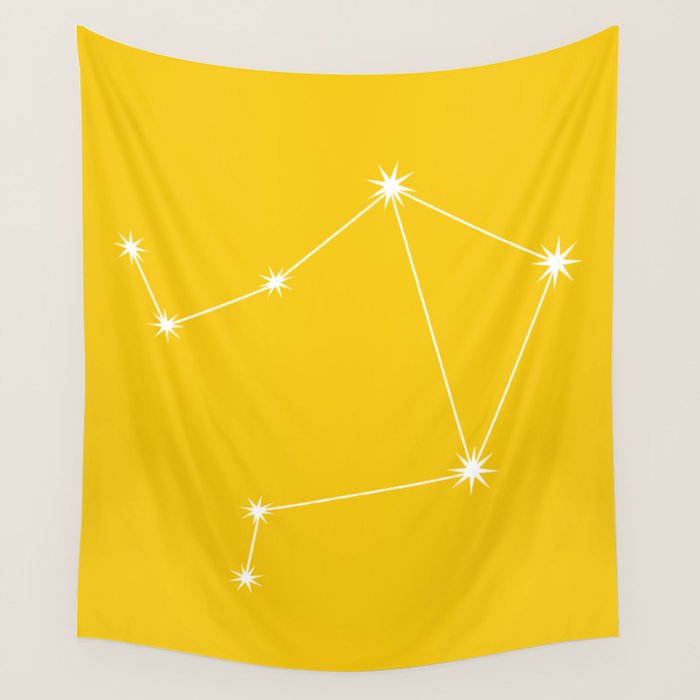Libra Zodiac Star Constellation Line Art Bright Yellow Wall Tapestry Gallery Image 4