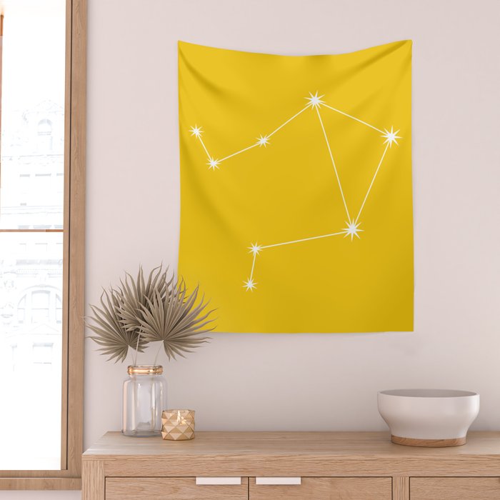 Libra Zodiac Star Constellation Line Art Bright Yellow Wall Tapestry Gallery Image 2