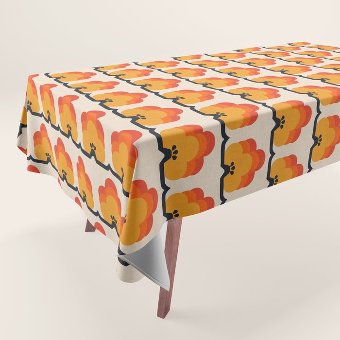 Retro Cloud Stripe 70s Floral Pattern Tablecloth Gallery Image 1