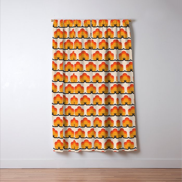 Retro Cloud Stripe 70s Floral Pattern Window Curtain Gallery Image 3