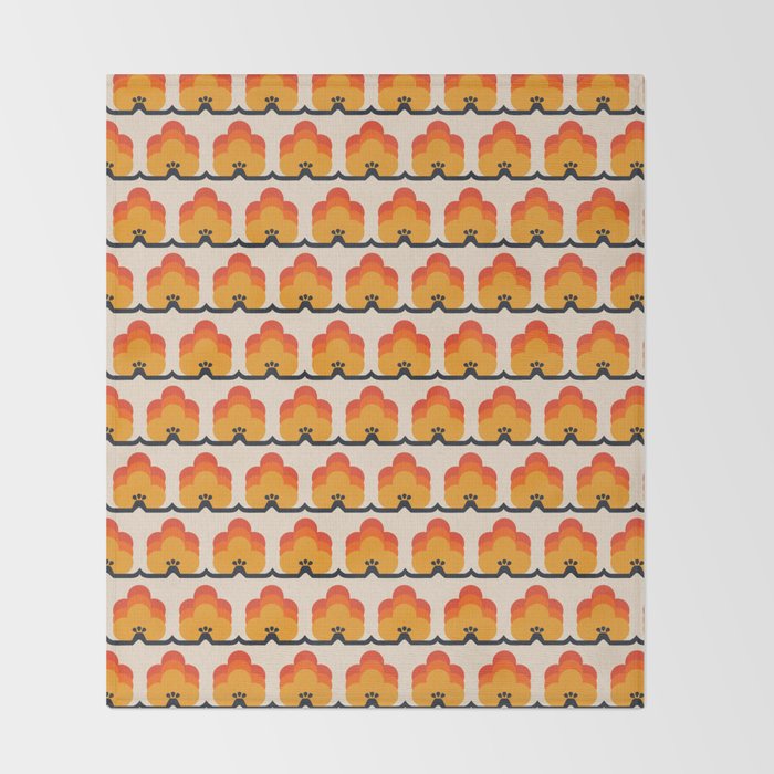 Retro Cloud Stripe 70s Floral Pattern Throw Blanket Gallery Image 2