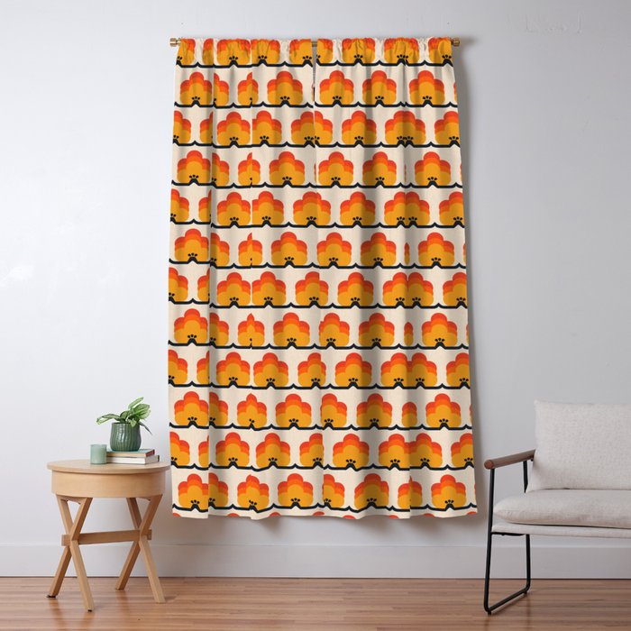 Retro Cloud Stripe 70s Floral Pattern Window Curtain Gallery Image 5
