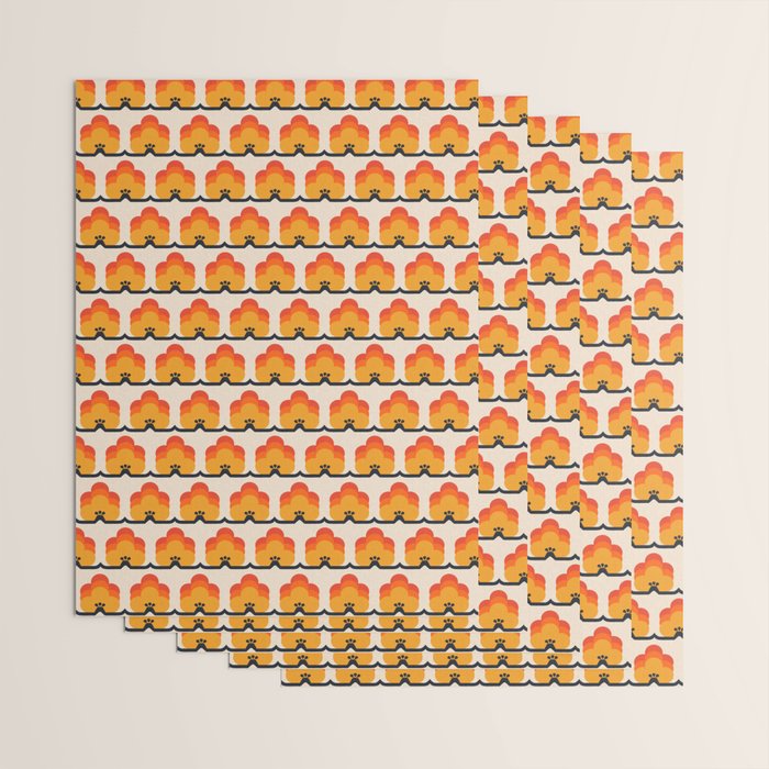 Retro Cloud Stripe 70s Floral Pattern Wrapping Paper Gallery Image 3