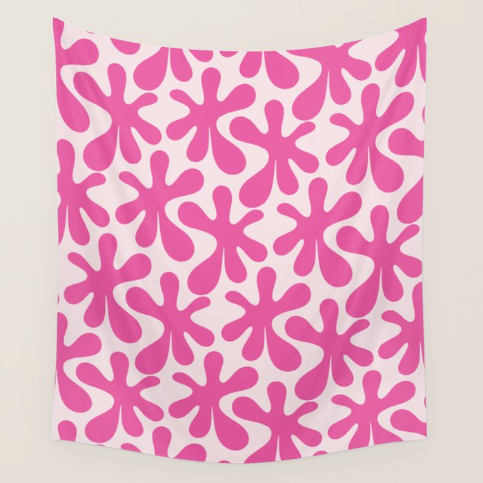 Hot Pink Amoeba Dance Funky Abstract Pattern Wall Tapestry Gallery Image 1
