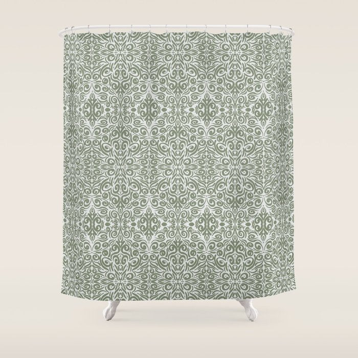 Vintage Green Spirals Shower Curtain Gallery Image 1