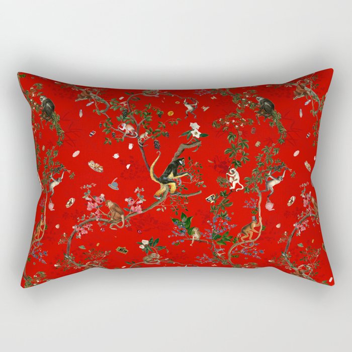 Monkey World Red Rectangular Pillow Gallery Image 2