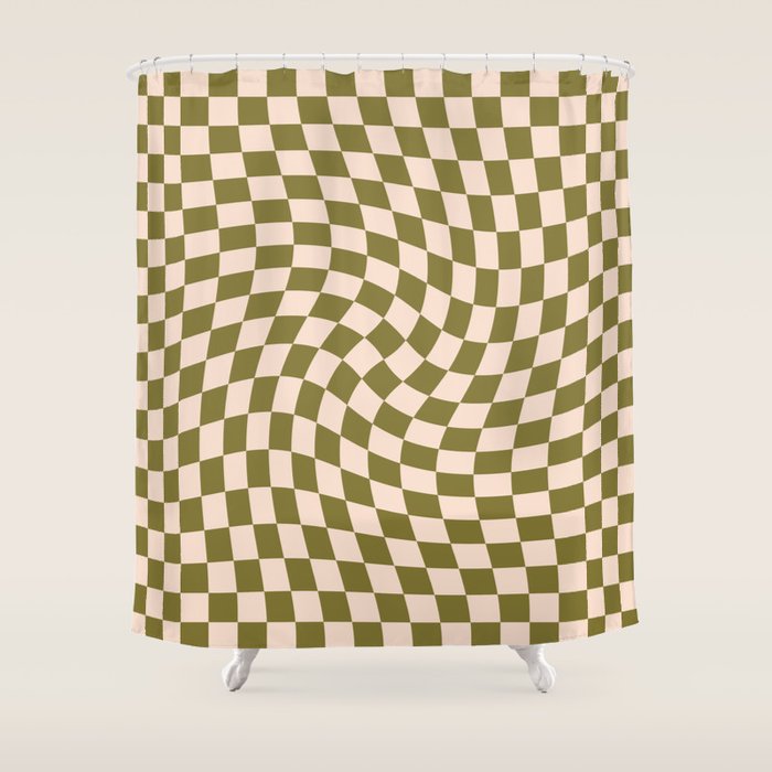 Check VI - Green Twist â Checkerboard Print Shower Curtain Gallery Image 1