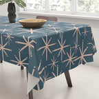 Retro Space - Midcentury Modern Starburst Pattern in Pale Blush and Deep Teal Tablecloth Gallery Image 3
