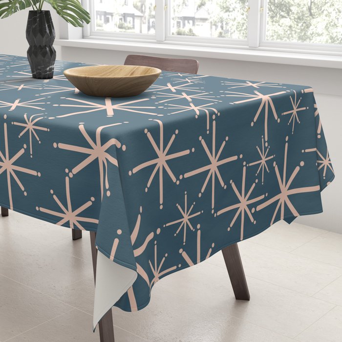 Retro Space - Midcentury Modern Starburst Pattern in Pale Blush and Deep Teal Tablecloth Gallery Image 3