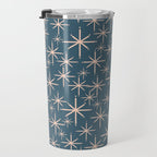 Retro Space - Midcentury Modern Starburst Pattern in Pale Blush and Deep Teal Travel Mug Gallery Image 3