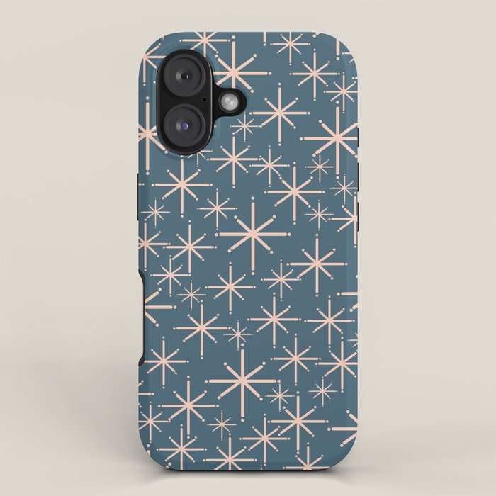 Retro Space - Midcentury Modern Starburst Pattern in Pale Blush and Deep Teal iPhone Case Gallery Image 1