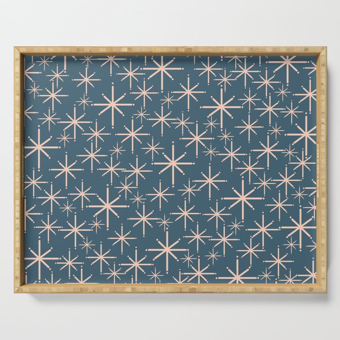 Retro Space - Midcentury Modern Starburst Pattern in Pale Blush and Deep Teal Serving Tray Gallery Image 1