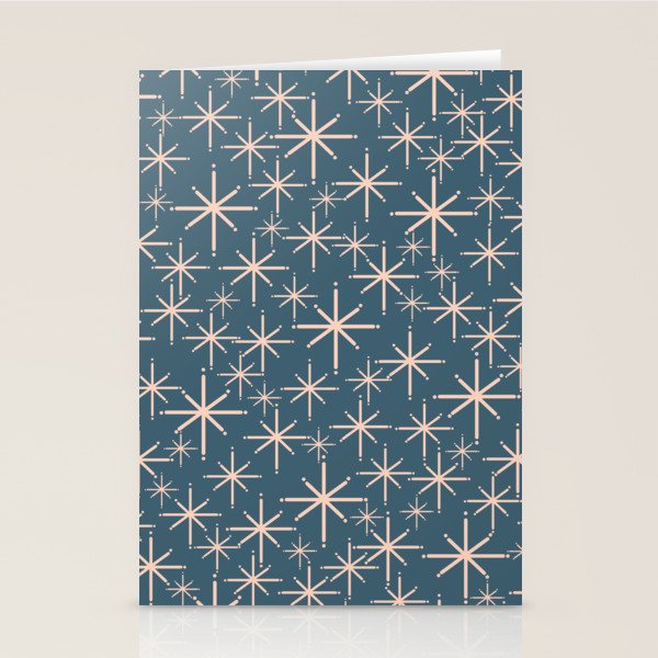 Retro Space - Midcentury Modern Starburst Pattern in Pale Blush and Deep Teal Stationery Card Gallery Image 2