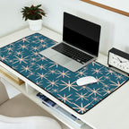 Retro Space - Midcentury Modern Starburst Pattern in Pale Blush and Deep Teal Desk Mat Gallery Image 2