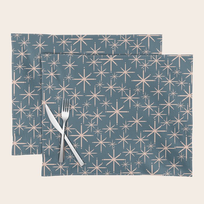 Retro Space - Midcentury Modern Starburst Pattern in Pale Blush and Deep Teal Placemat Gallery Image 1