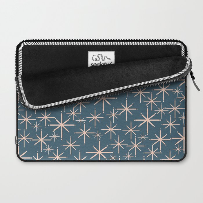 Retro Space - Midcentury Modern Starburst Pattern in Pale Blush and Deep Teal Laptop Sleeve Gallery Image 2