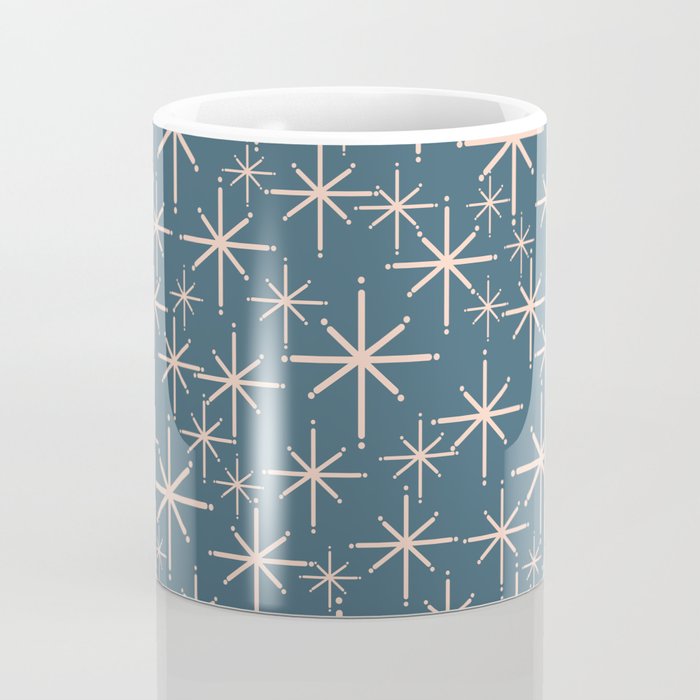 Retro Space - Midcentury Modern Starburst Pattern in Pale Blush and Deep Teal Coffee Mug Gallery Image 4