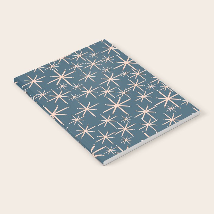 Retro Space - Midcentury Modern Starburst Pattern in Pale Blush and Deep Teal Notebook Gallery Image 1
