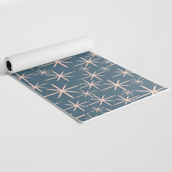 Retro Space - Midcentury Modern Starburst Pattern in Pale Blush and Deep Teal Yoga Mat Gallery Image 2