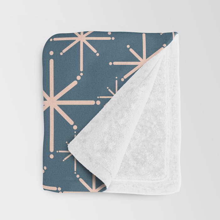 Retro Space - Midcentury Modern Starburst Pattern in Pale Blush and Deep Teal Throw Blanket Gallery Image 3