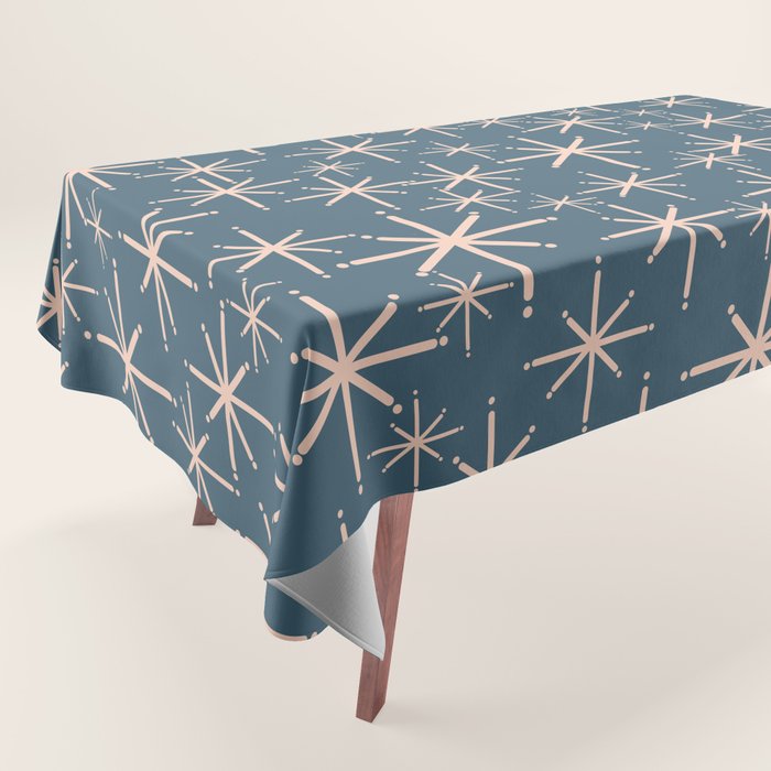 Retro Space - Midcentury Modern Starburst Pattern in Pale Blush and Deep Teal Tablecloth Gallery Image 1
