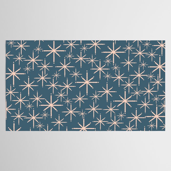 Retro Space - Midcentury Modern Starburst Pattern in Pale Blush and Deep Teal Tablecloth Gallery Image 2