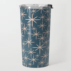 Retro Space - Midcentury Modern Starburst Pattern in Pale Blush and Deep Teal Travel Mug Gallery Image 2