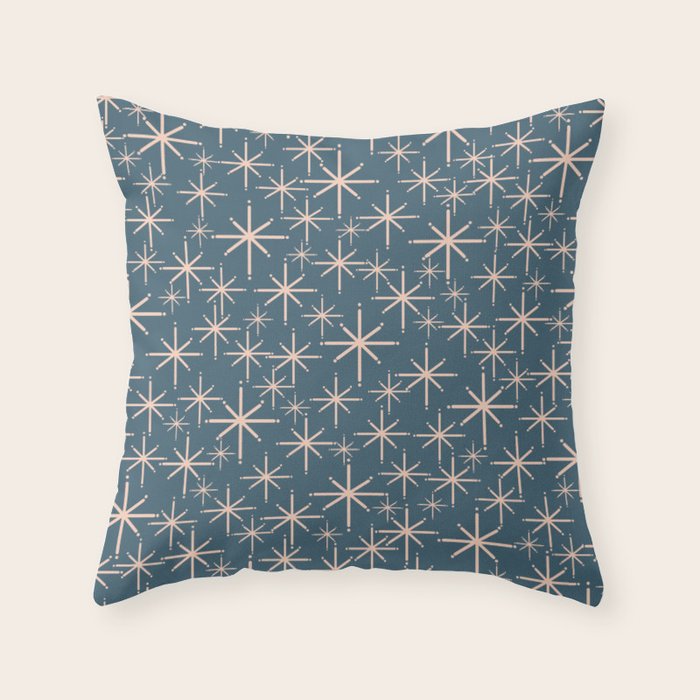 Retro Space - Midcentury Modern Starburst Pattern in Pale Blush and Deep Teal Throw Pillow Gallery Image 6