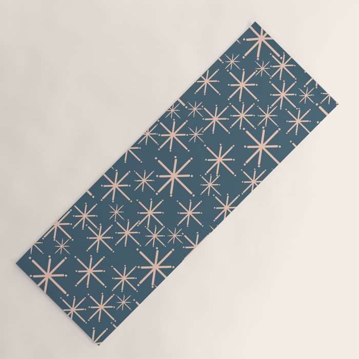 Retro Space - Midcentury Modern Starburst Pattern in Pale Blush and Deep Teal Yoga Mat Gallery Image 1
