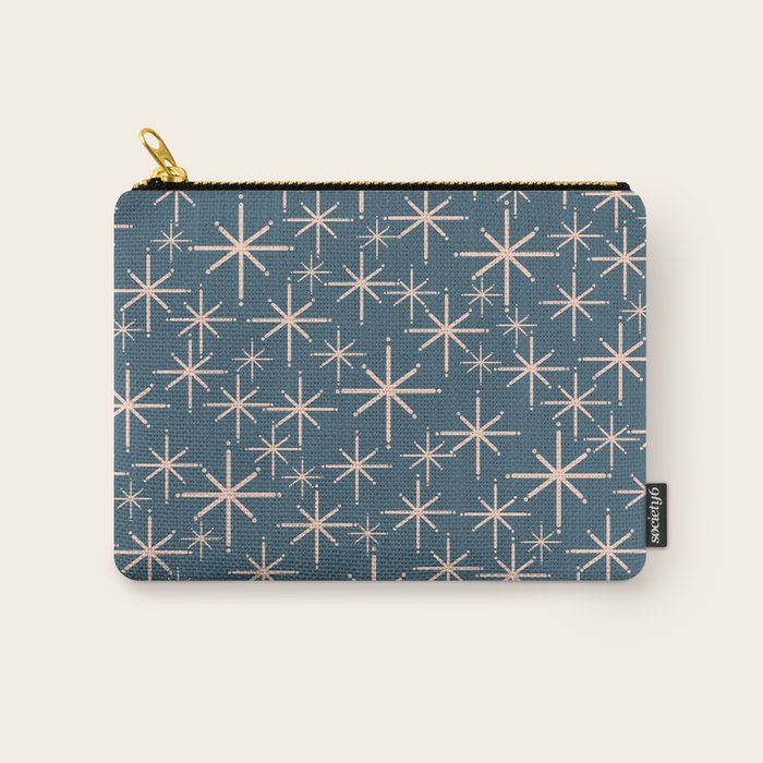 Retro Space - Midcentury Modern Starburst Pattern in Pale Blush and Deep Teal Carry All Pouch Gallery Image 1