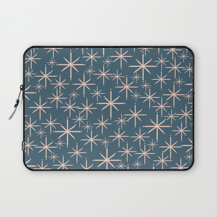 Retro Space - Midcentury Modern Starburst Pattern in Pale Blush and Deep Teal Laptop Sleeve Gallery Image 1