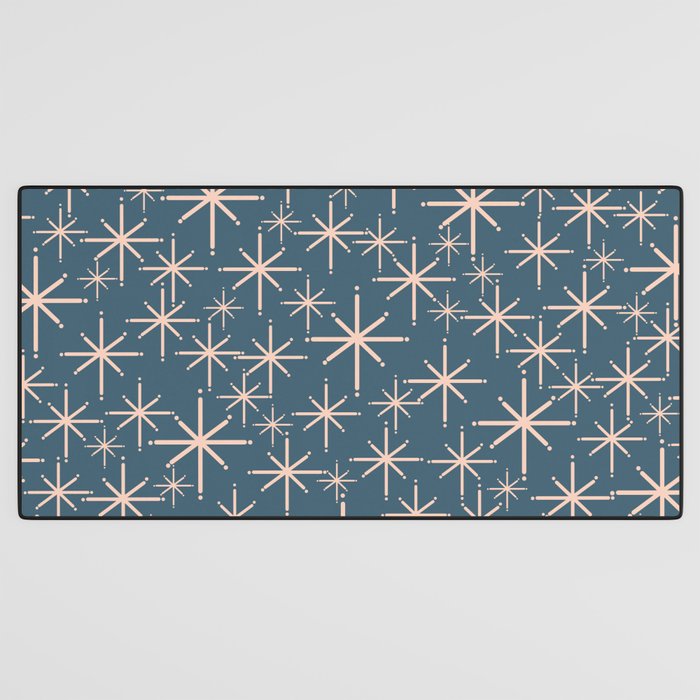 Retro Space - Midcentury Modern Starburst Pattern in Pale Blush and Deep Teal Desk Mat Gallery Image 3