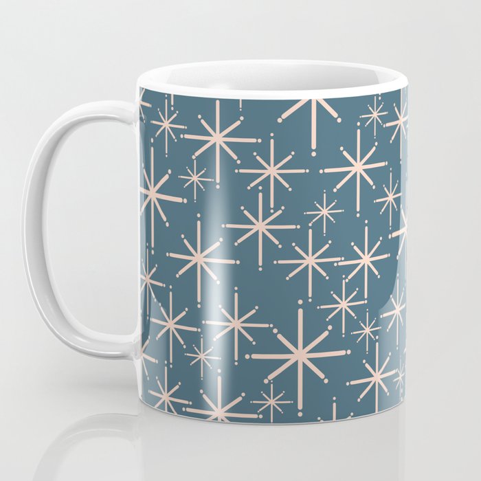 Retro Space - Midcentury Modern Starburst Pattern in Pale Blush and Deep Teal Coffee Mug Gallery Image 3