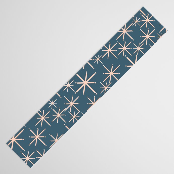 Retro Space - Midcentury Modern Starburst Pattern in Pale Blush and Deep Teal Table Runner Gallery Image 3