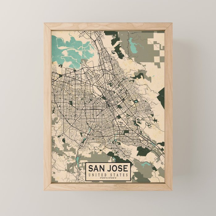 San Jose City Map of California, USA - Vintage Mini Art Print Gallery Image 1