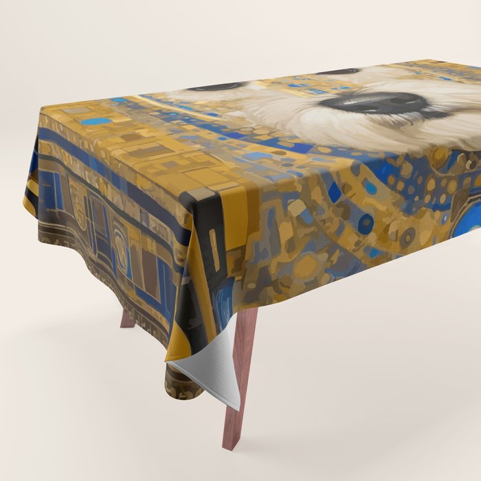 White Klimt Dog with Blue and Gold Costume Tablecloth Gallery Image 1