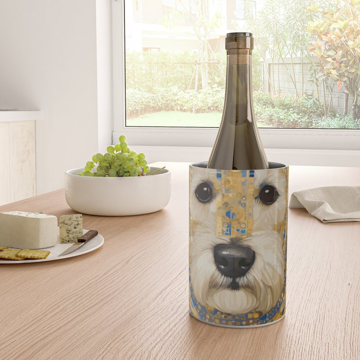 White Klimt Dog with Blue and Gold Costume Wine Chiller Gallery Image 4