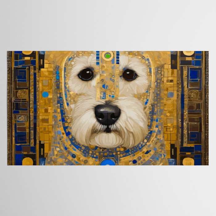 White Klimt Dog with Blue and Gold Costume Tablecloth Gallery Image 2
