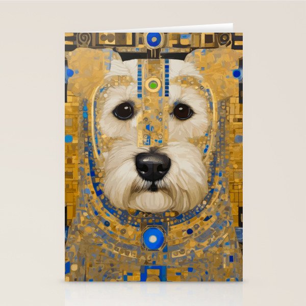 White Klimt Dog with Blue and Gold Costume Stationery Card Gallery Image 2