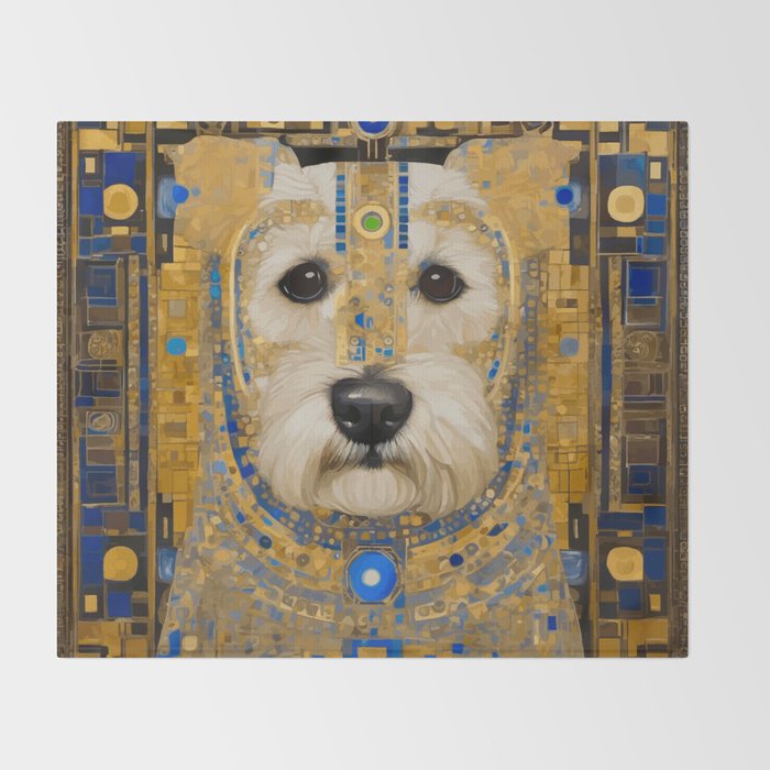White Klimt Dog with Blue and Gold Costume Throw Blanket Gallery Image 2
