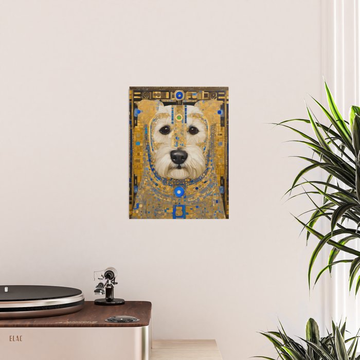 White Klimt Dog with Blue and Gold Costume Poster Gallery Image 2