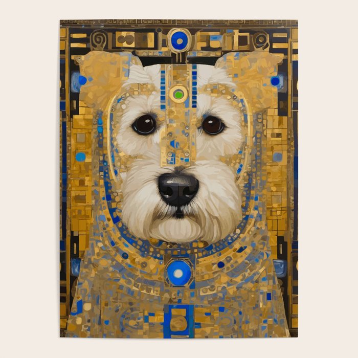 White Klimt Dog with Blue and Gold Costume Poster Gallery Image 4