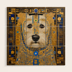 White Klimt Dog with Blue and Gold Costume Wood Wall Art Gallery Image 1