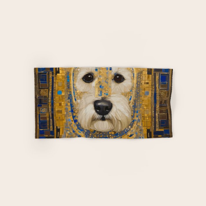 White Klimt Dog with Blue and Gold Costume Bath Towel Gallery Image 1
