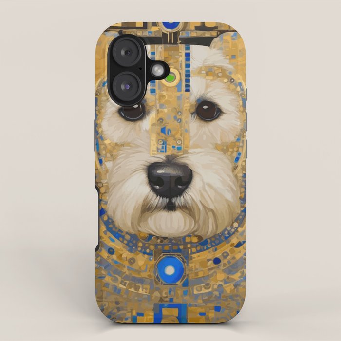 White Klimt Dog with Blue and Gold Costume iPhone Case Gallery Image 1