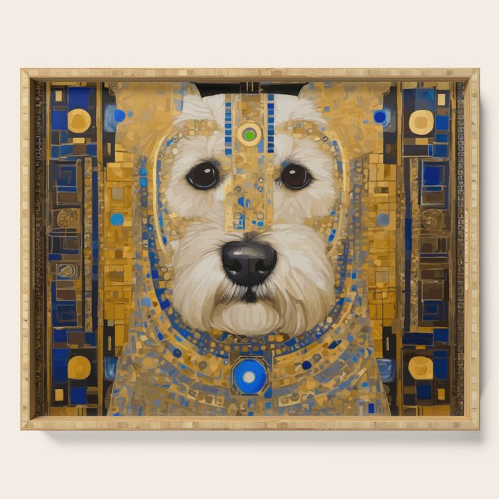 White Klimt Dog with Blue and Gold Costume Serving Tray Gallery Image 1