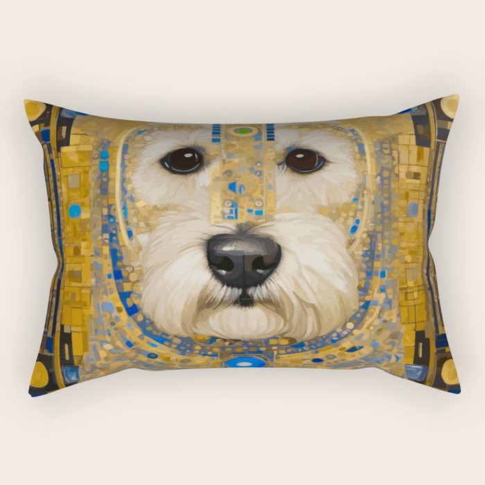 White Klimt Dog with Blue and Gold Costume Rectangular Pillow Gallery Image 1