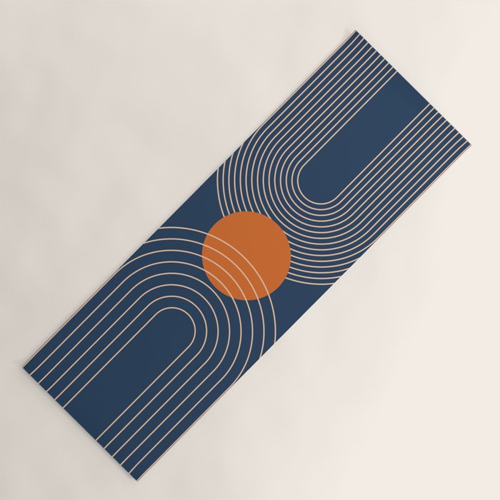Geometric Lines in Orange and Navy Blue 2 (Sun and Rainbow Abstract) Yoga Mat Gallery Image 1