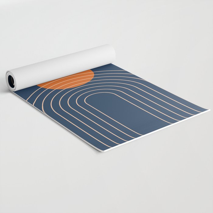 Geometric Lines in Orange and Navy Blue 2 (Sun and Rainbow Abstract) Yoga Mat Gallery Image 2